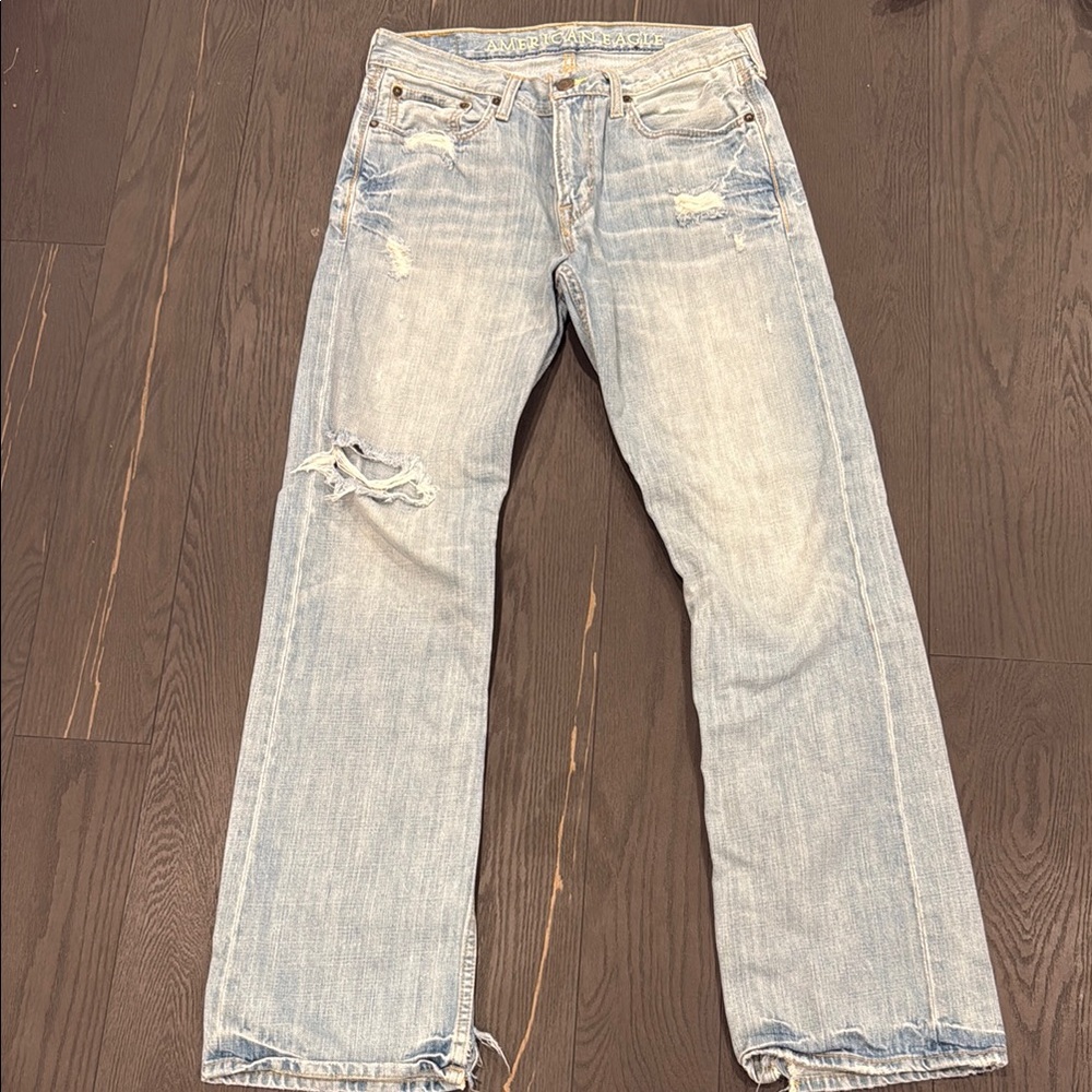 Men's Light Blue Distressed Jeans